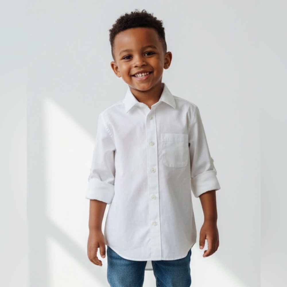 🤍 Nordstrom Kids White Button-Down Shirt Sz 4 100% Cotton Wrinkle-Free Holiday